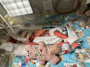 Phoenix Dillard spent more than two months in Mission Hospital's neonatal intensive care unit after being born nearly three months premature as Tropical Storm Helene struck Western North Carolina on Sept. 27, 2024.