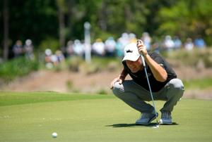 Alex Cejka from Germany studies his putt on the 12th hole. The first round of the 2026 Senior PGA Championship was held