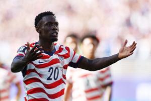 Folarin Balogun of the U.S. celebrates scoring a goal on July 1, 2026.