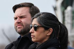 FILE PHOTO: US Vice President JD Vance and his wife, Usha Vance, are seen in Ohio