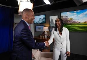 House Minority Leader Hakeem Jeffries sits down with Francesca Chambers, USA TODAY’s White House Correspondent, for an exclusive on-camera interview in Washington, D.C., on Oct. 1, 2026.