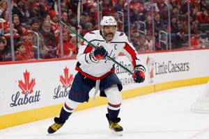 Washington Capitals left wing Alex Ovechkin (8) skates in the first period against the Detroit Red Wings at Little Caesars Arena in Detroit on Thursday, Jan. 29, 2026.