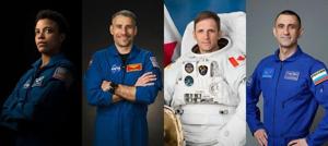 From left to right, NASA astronauts Jessica Watkins and Luke Delaney, CSA (Canadian Space Agency) astronaut Joshua Kutryk, and Roscosmos cosmonaut Sergey Teteryatnikov.