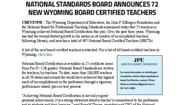 Wyoming Teachers Achieve National Board Certification