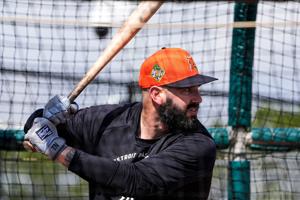 Detroit Tigers catcher Tomás Nido practices during spring training at TigerTown in Lakeland, Fla. on Thursday, Feb. 12, 2026.
