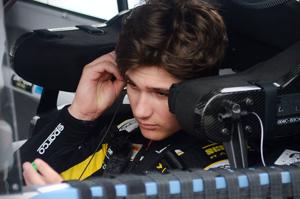 16-year-old Tristan McKee inside his No. 77 Spire Motorsports Chevrolet, preparing to make his NASCAR Truck Series debut in the Black's Tire 250 at Richmond Raceway on Aug. 15, 2026 in Richmond, Virginia.