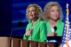 Aug 21, 2024; Chicago, IL, USA; Rep. Debbie Wasserman Schultz, D-Fla., speaks during the third day of the Democratic National Convention at the United Center. Mandatory Credit: Mike De Sisti-USA TODAY