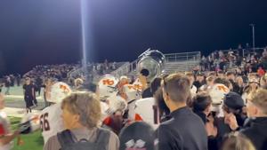 Natrona County players and their fans celebrate after the Mustangs defeated Kelly Walsh 37-0 in the Oil Bowl on Friday night.