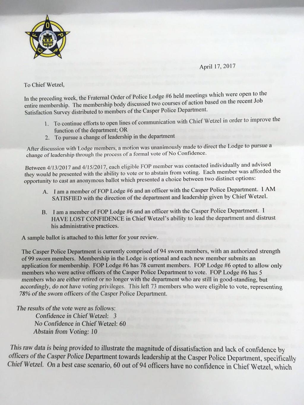 Two Thirds Of Casper Police Officers Vote Against Chief S Leadership In No Confidence Vote Casper Trib Com