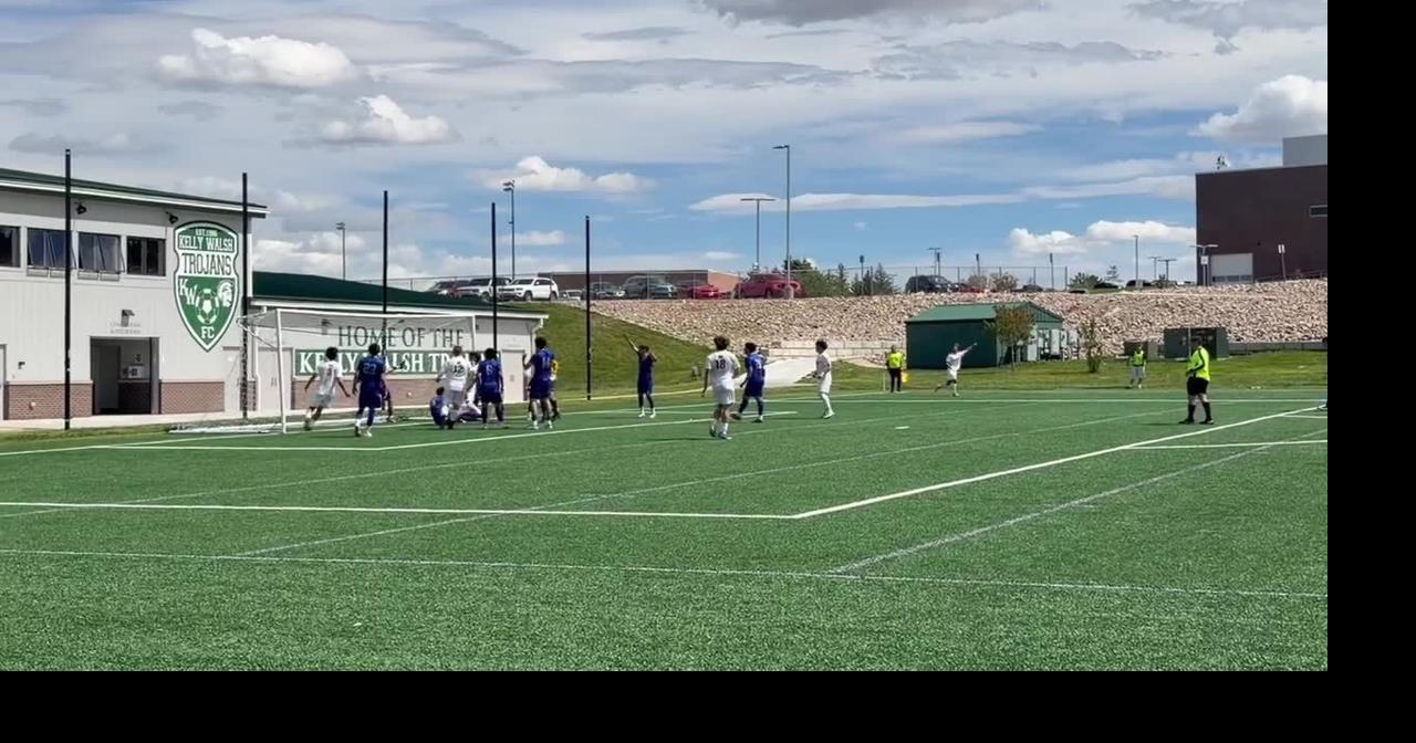 Casper College's Diego Barca crashes the box to score a goal off a corner kick in the T-Birds' 8-0 shutout of College...