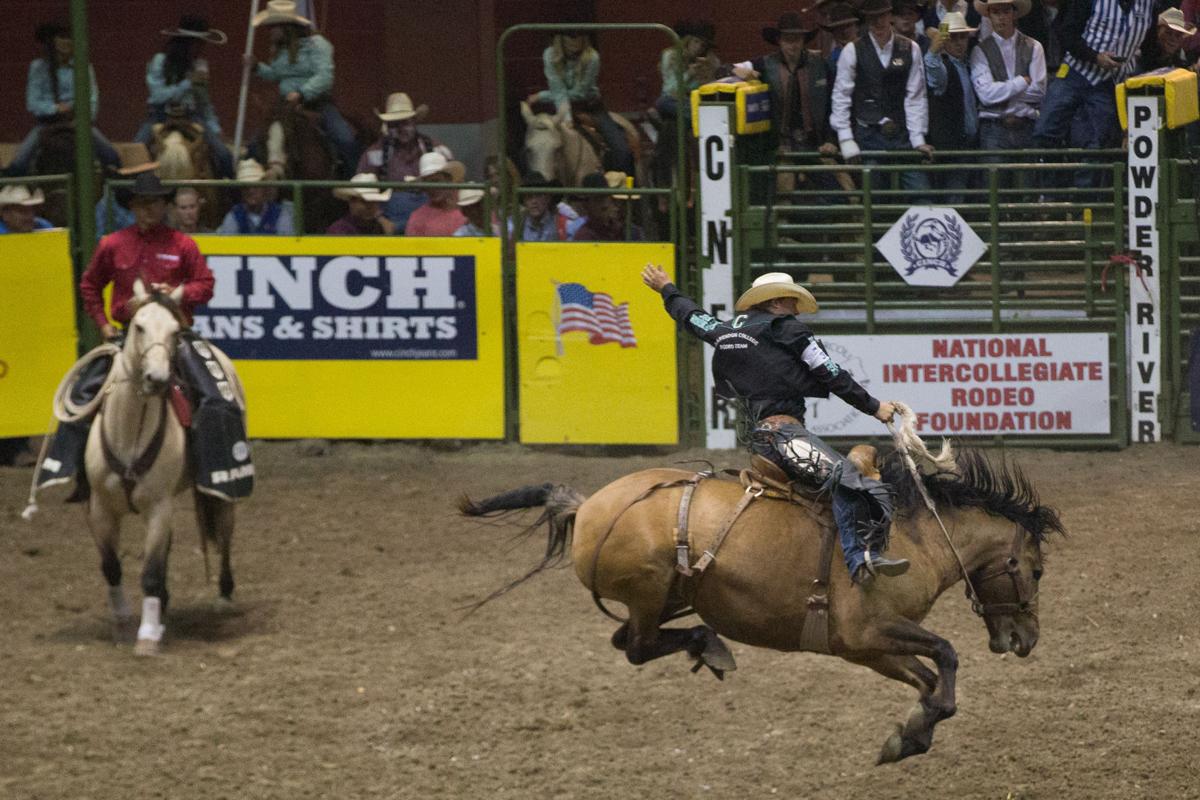 Clarendon College saddle bronc rider Wyatt Casper brings home