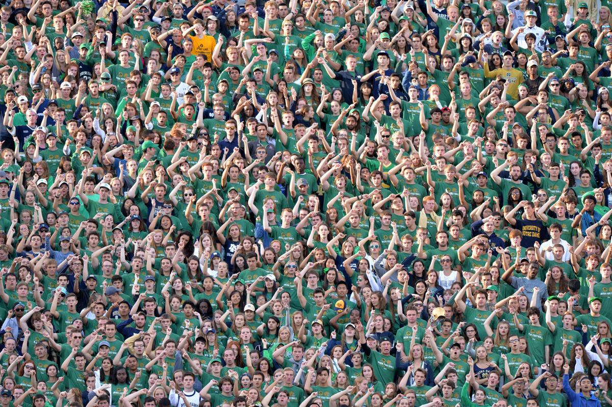 Notre Dame fans cheer for their team in the second half against Georgia Tech at Notre Dame Stadium in South Bend, Ind., on Saturday, Sept. 19, 2015.