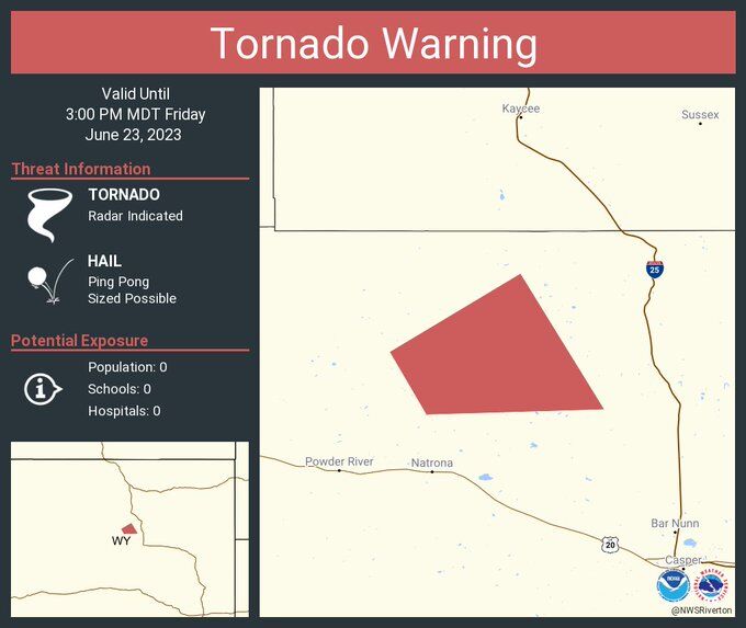 Tornado watch issued for large swath of Wyoming, eastern Nebraska