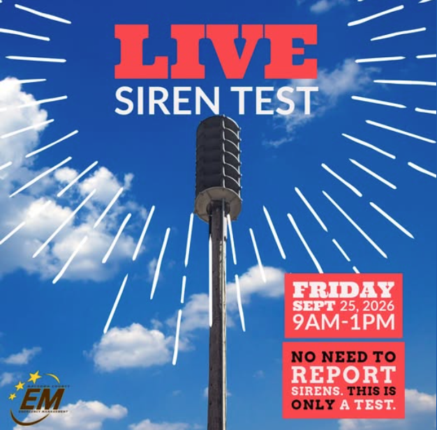 Outdoor Siren Test Friday, Sep. 25, 2026