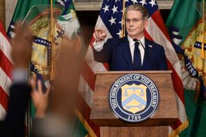 U.S. Treasury Secretary Scott Bessent speaks outlines further sanctions against Iran, at the Treasury Department in Washington