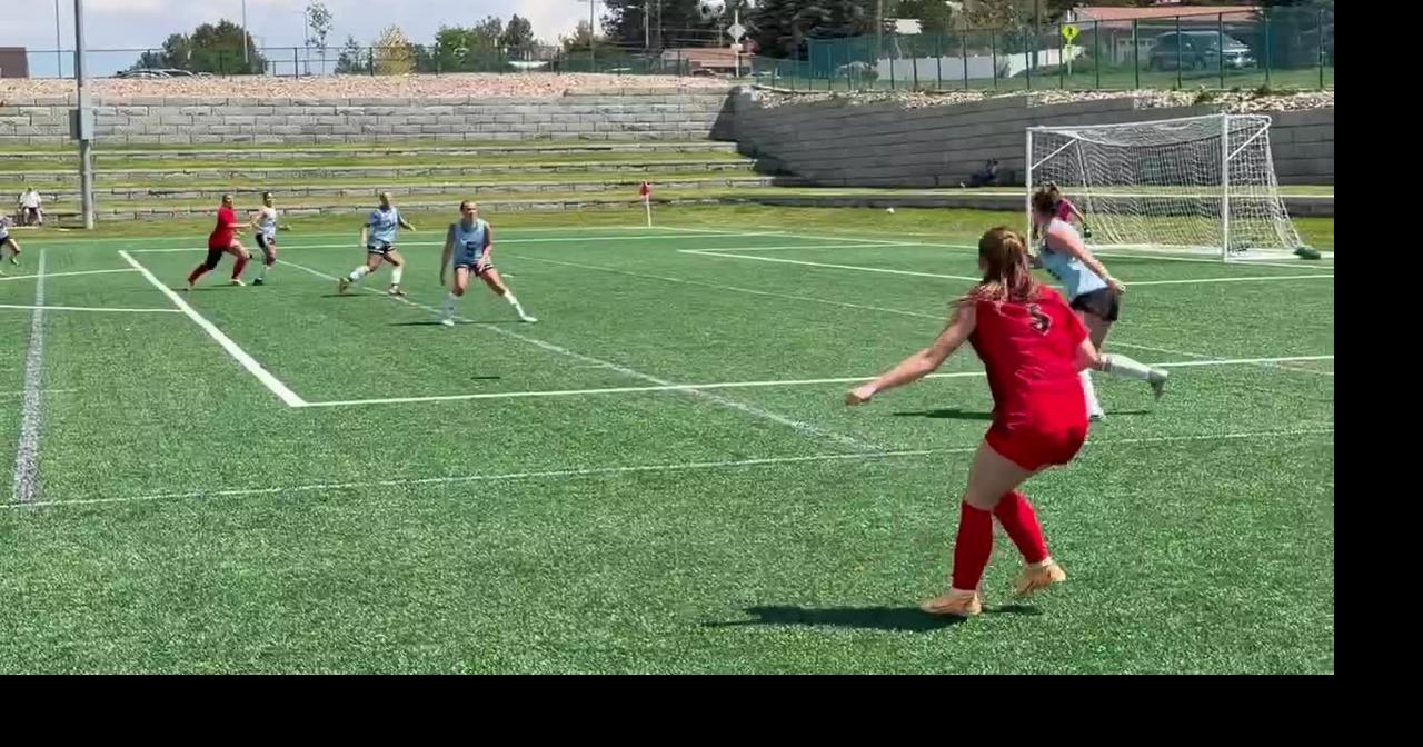Casper College's Aubriana Jones sends a cross into the box in the T-Birds' exhibition game against Dakota State on Saturday.