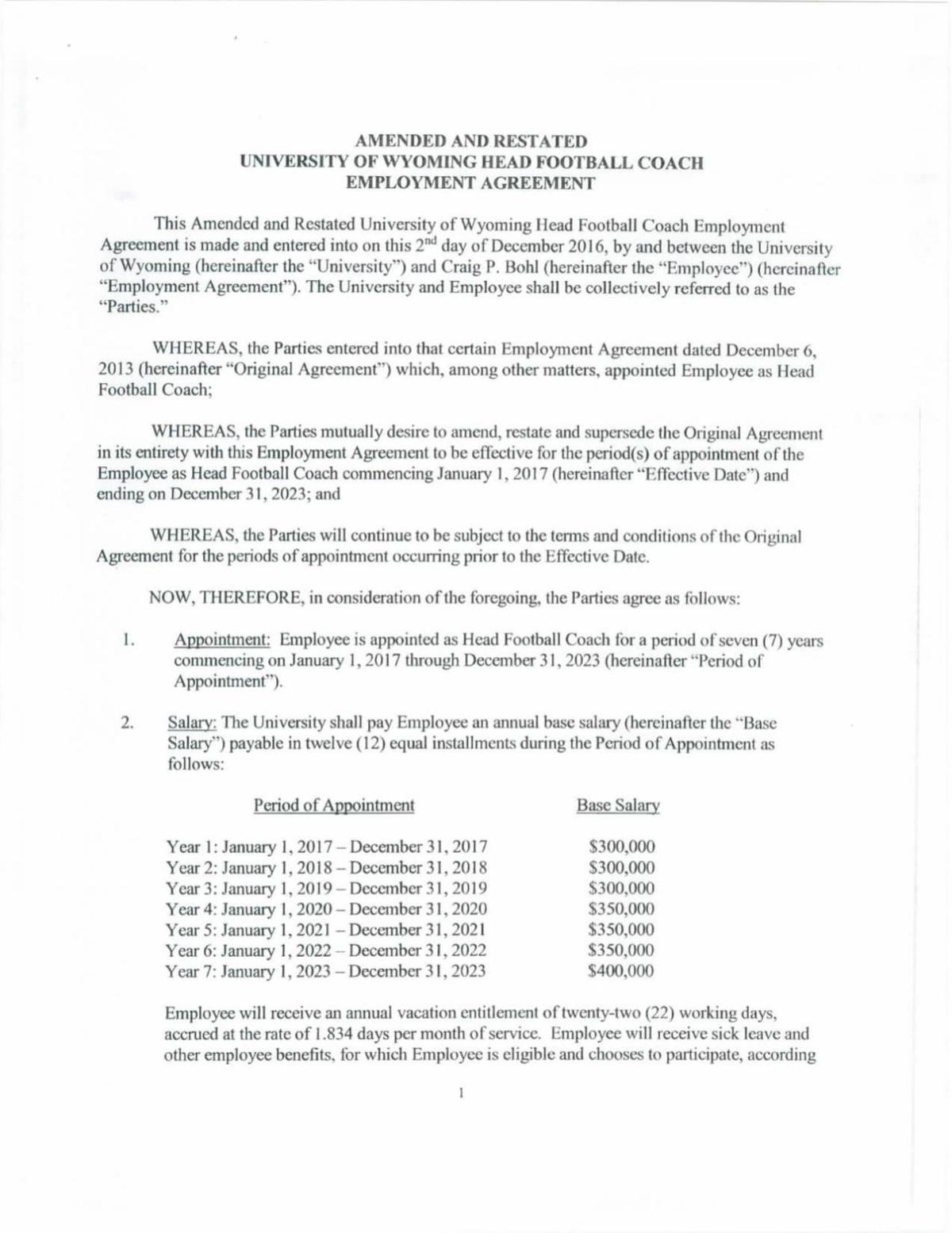 Wyoming football coach Craig Bohl's contract extension