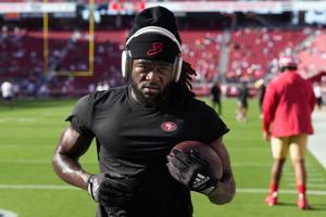 Oct 8, 2023; Santa Clara, California, USA; San Francisco 49ers wide receiver Brandon Aiyuk (11) warms up before the game against the Dallas Cowboys at Levi's Stadium. Mandatory Credit: Darren Yamashita-USA TODAY Sports