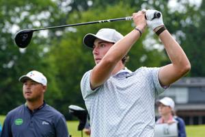 Ben James tees for No. 8 during the final round of Rocket Classic at Detroit Golf Club in Detroit on Sunday, August 2, 2026.