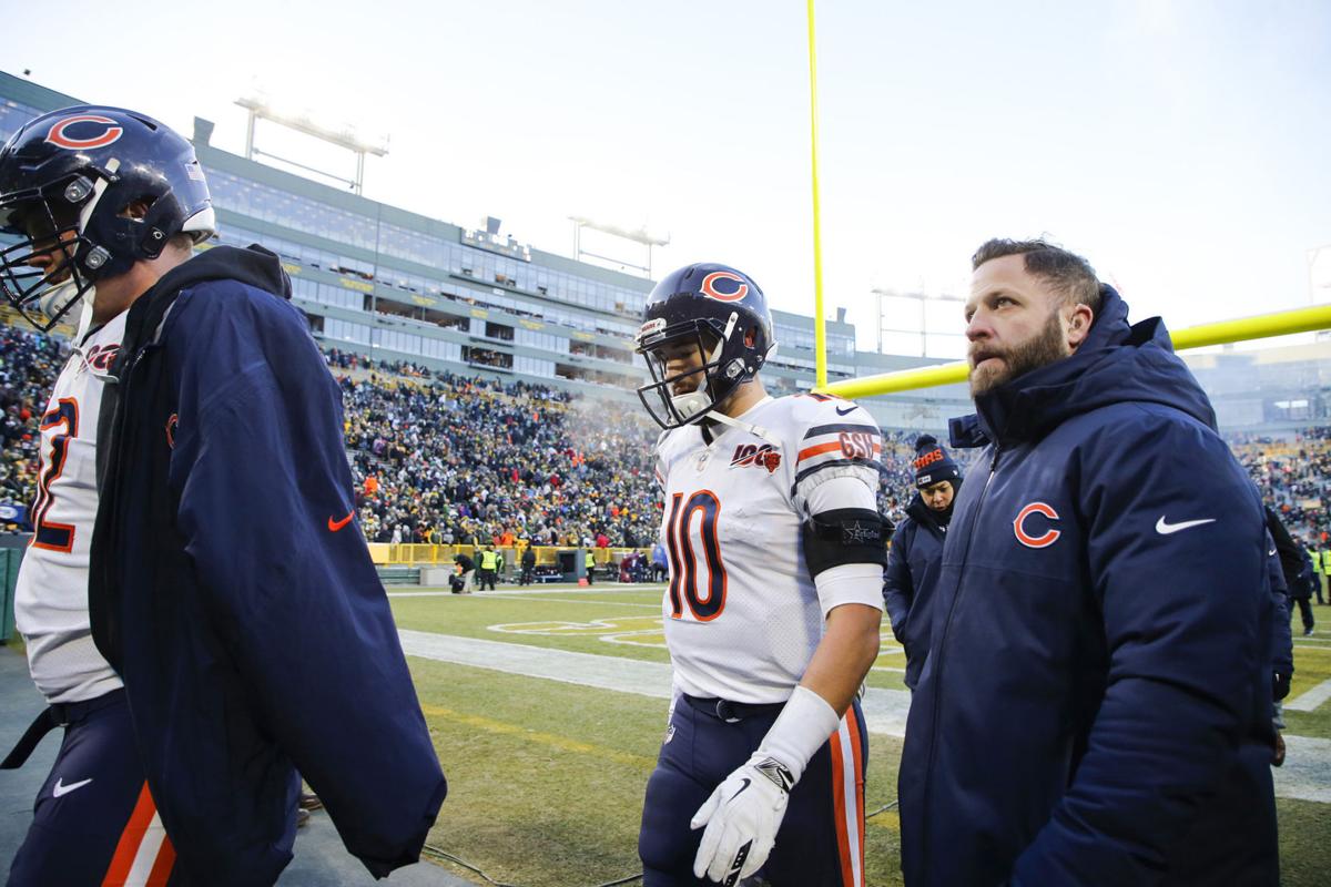 Chicago Bears quarterback Mitch Trubisky (10) walks off the field after a loss against the Green Bay Packers at Lambeau Field in Green Bay on Sunday, Dec. 15, 2019.