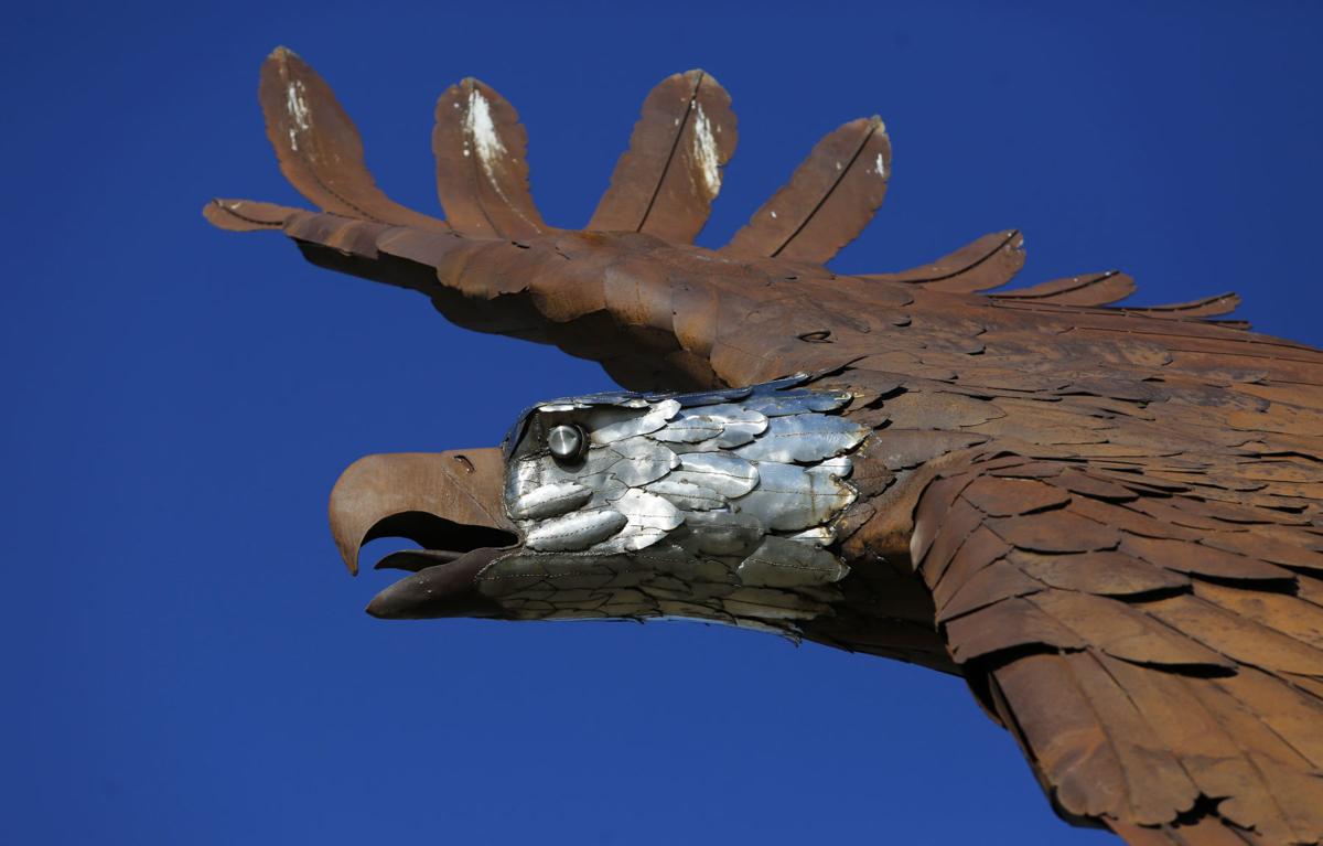 A Metal Eagle With A 48 Foot Wingspan Is Now Soaring Over The Town Of Mills Casper Trib Com Free form metal sculpture eagle. a metal eagle with a 48 foot wingspan