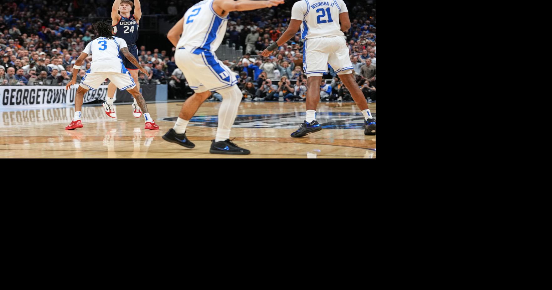 Braylon Mullins' 3-pointer with 0.4 seconds left gives Connecticut thrilling win over Duke, Final Four spot