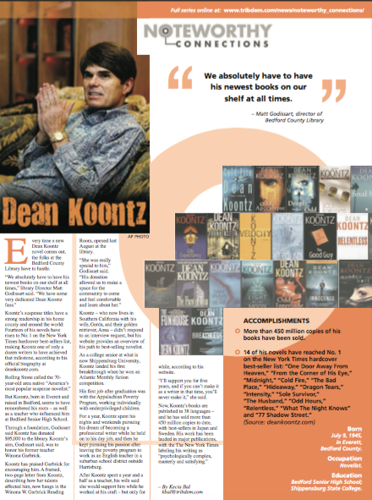 Noteworthy connections, From Bedford to bestseller list, Dean Koontz never  forgot his roots, News