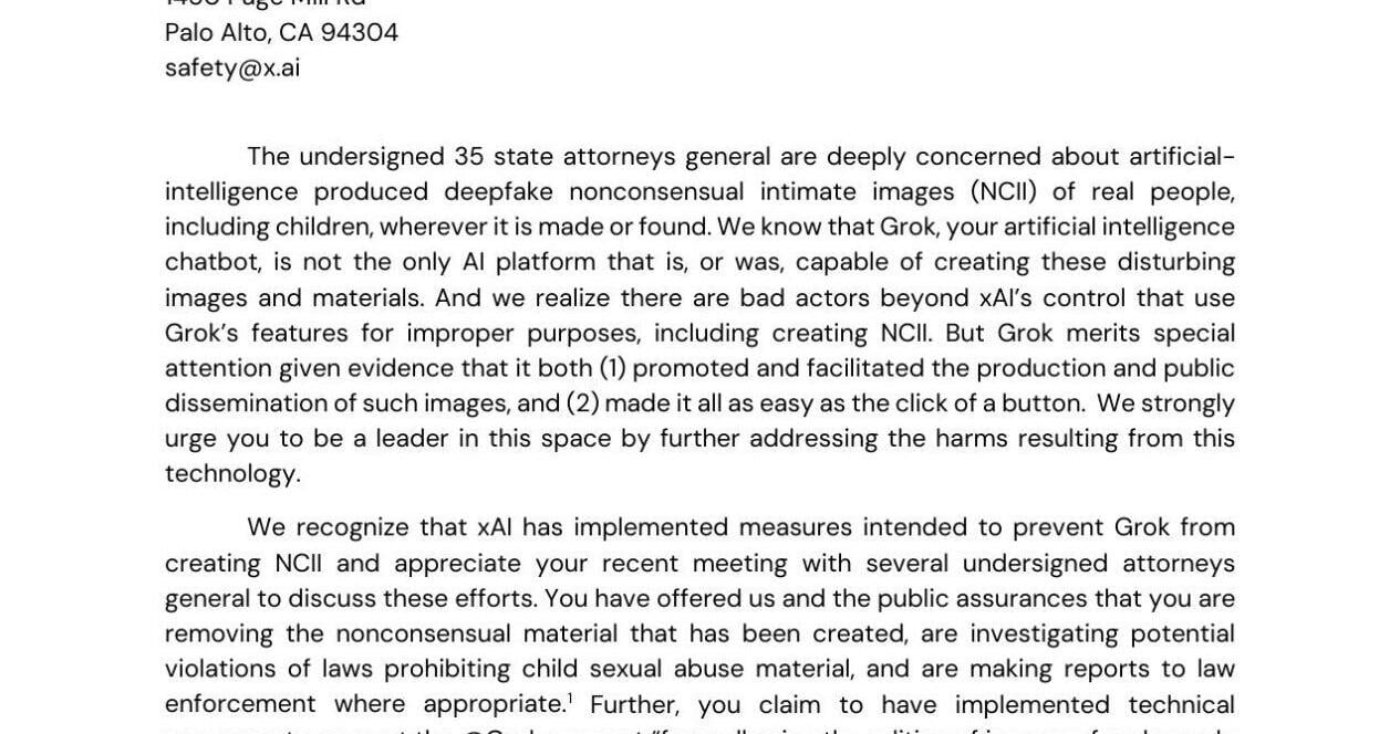 Pa . Sunday joins AGs call on Musk xAI to disable chatbot from creating deepfake sexual imagery | Latest National News