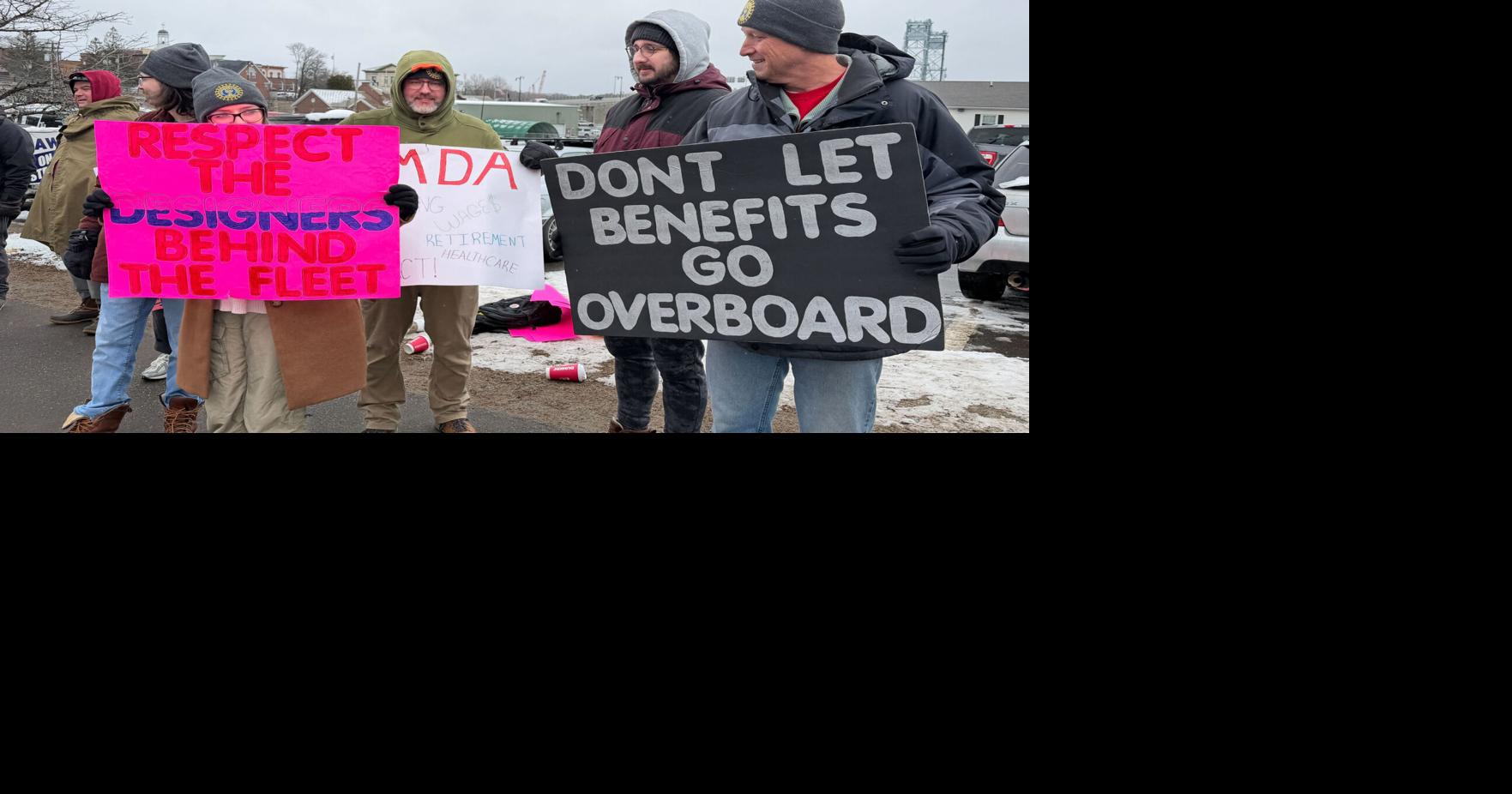 Hundreds go on strike at major Navy shipbuilder in Maine over wages, benefits