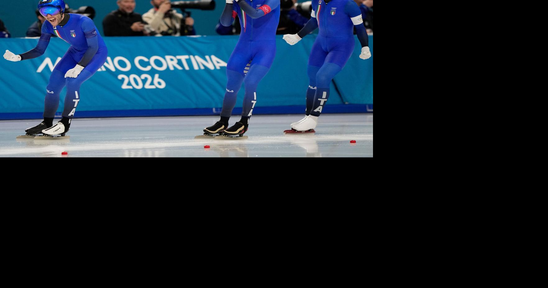 Italy beats the U.S. for the Olympic men's team pursuit speedskating gold medal