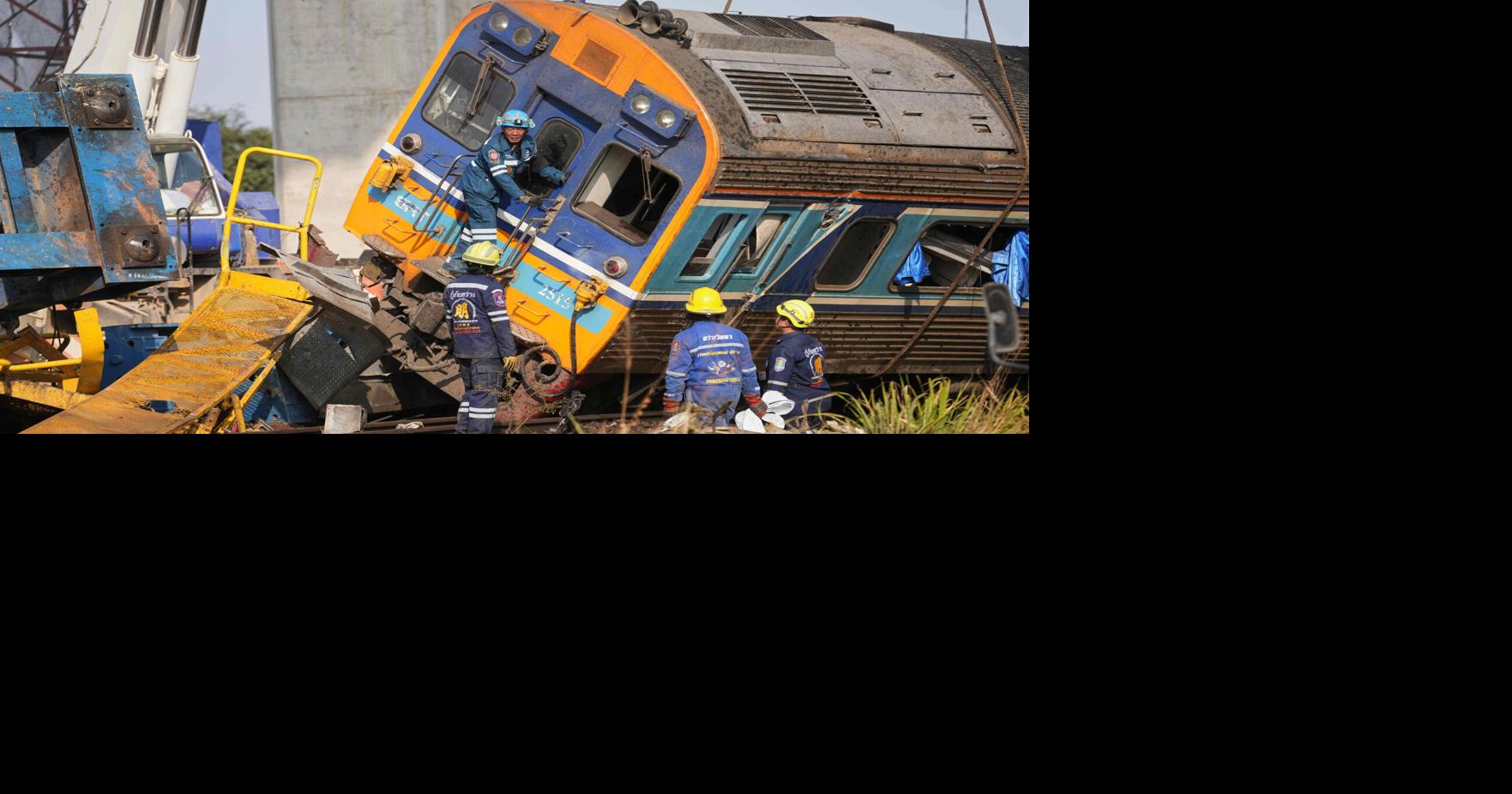 Construction crane falls onto a moving train in Thailand, killing at least 30 people