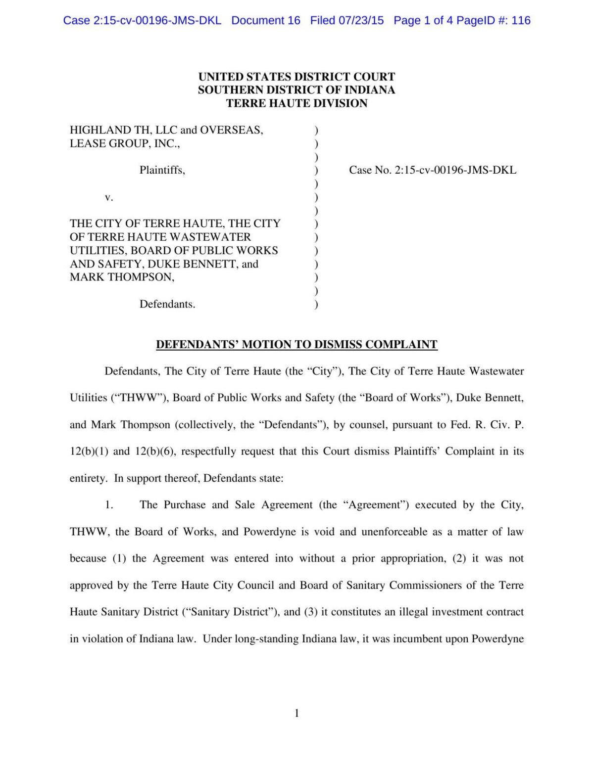 Motion To Dismiss Tribstar Com