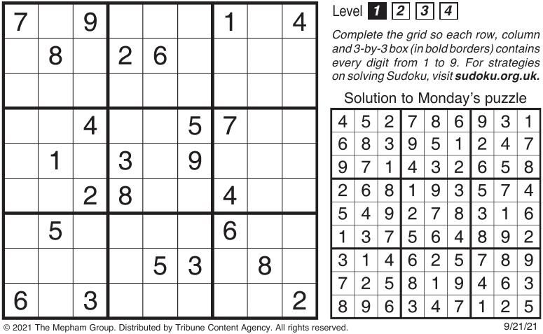 Sudoku Sept. 21, 2021 | tribstar.com