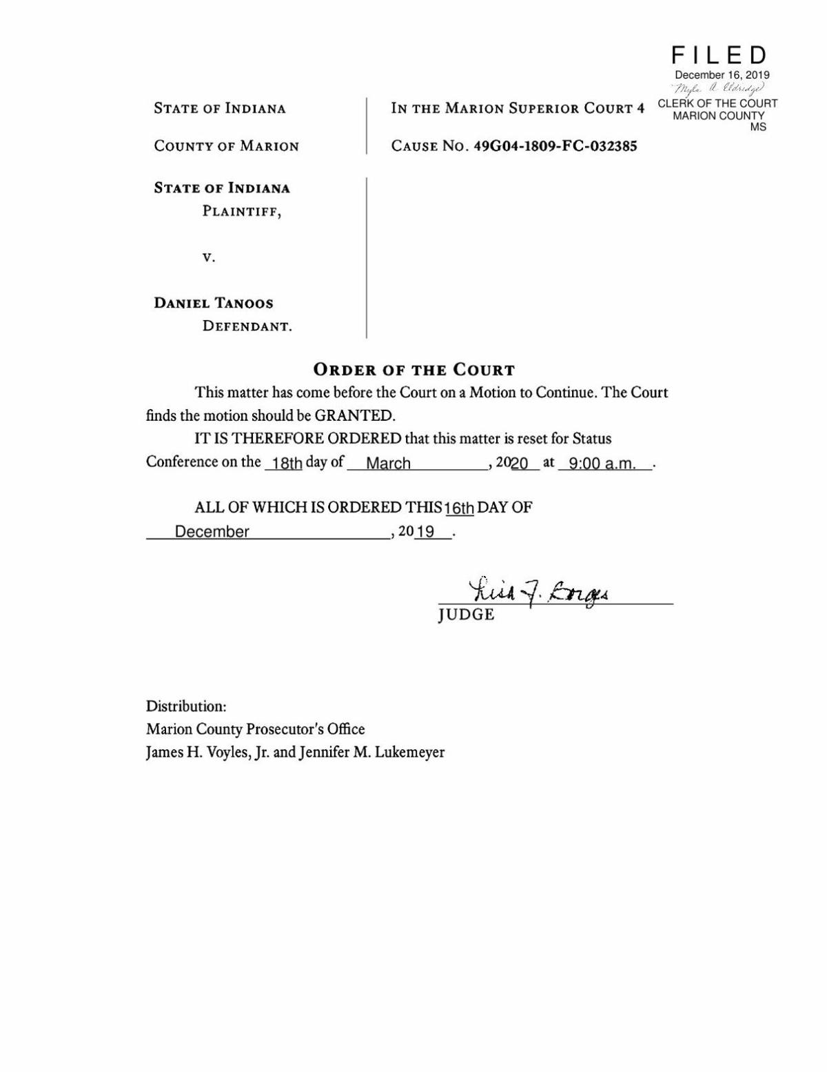 Tanoos order granting continuance