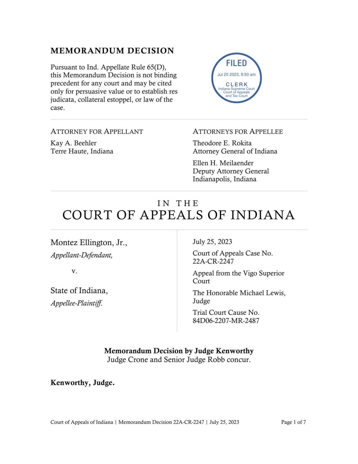 Montez Ellington Jr Court of Appeals Opinion on Interlocutory Appeal 2