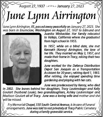 June Lynn Airrington | Tracy Press Obituaries | Ttownmedia.com