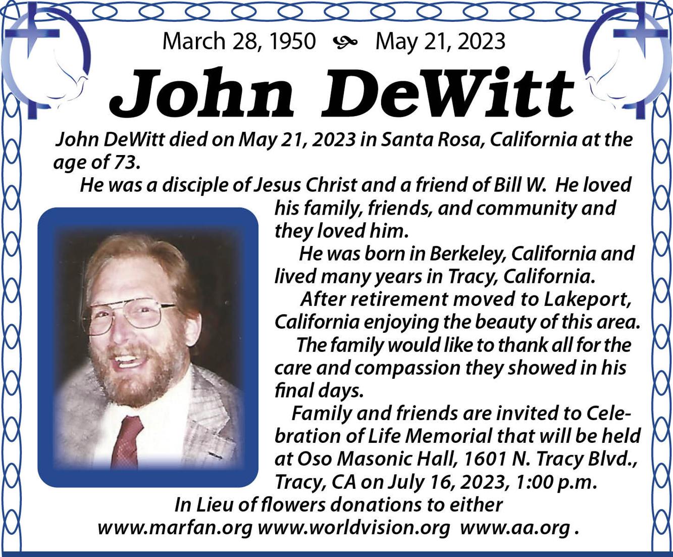 John DeWitt Tracy Press Obituaries