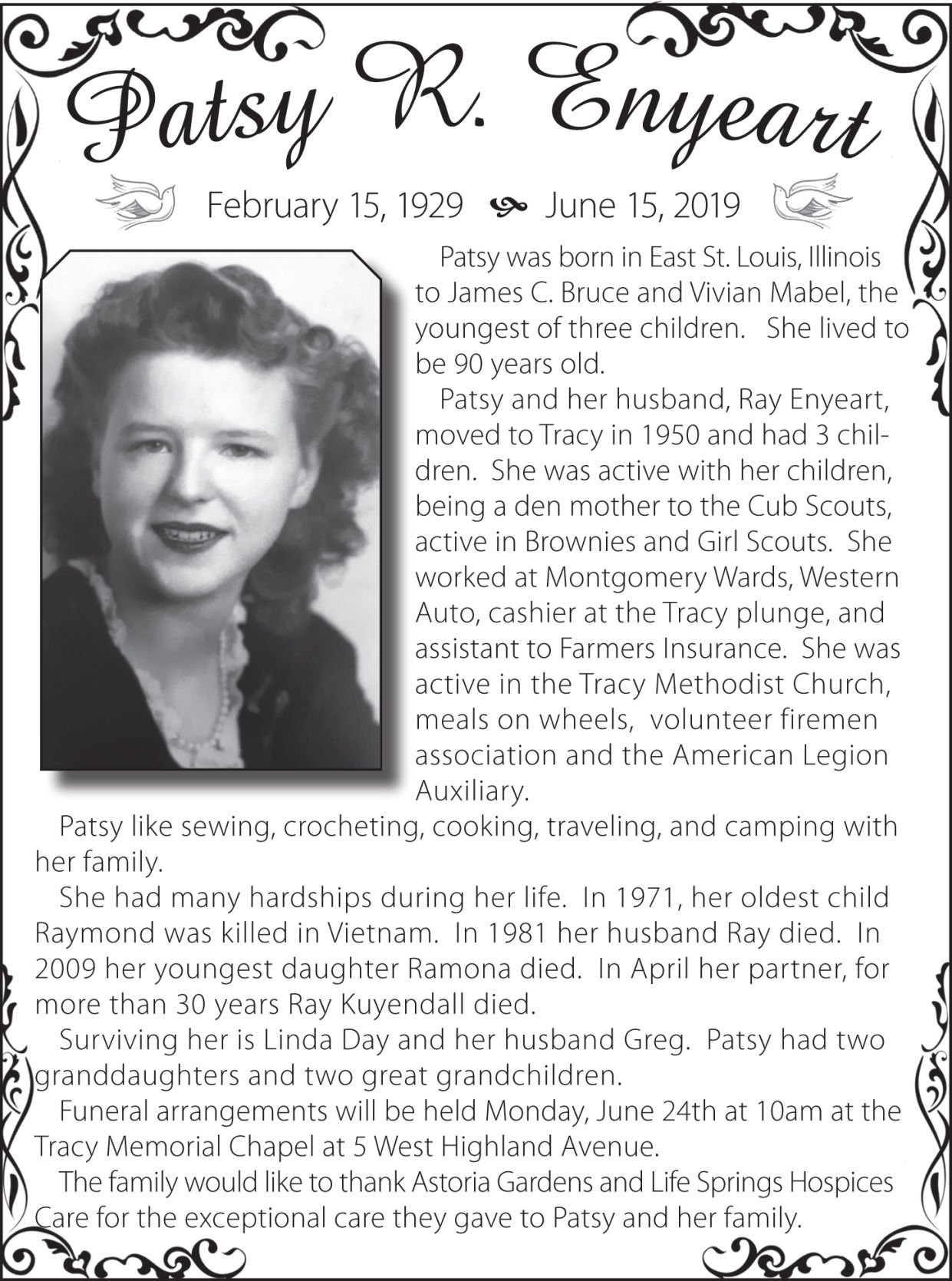 Patsy R. Enyeart | Tracy Press Obituaries | Ttownmedia.com