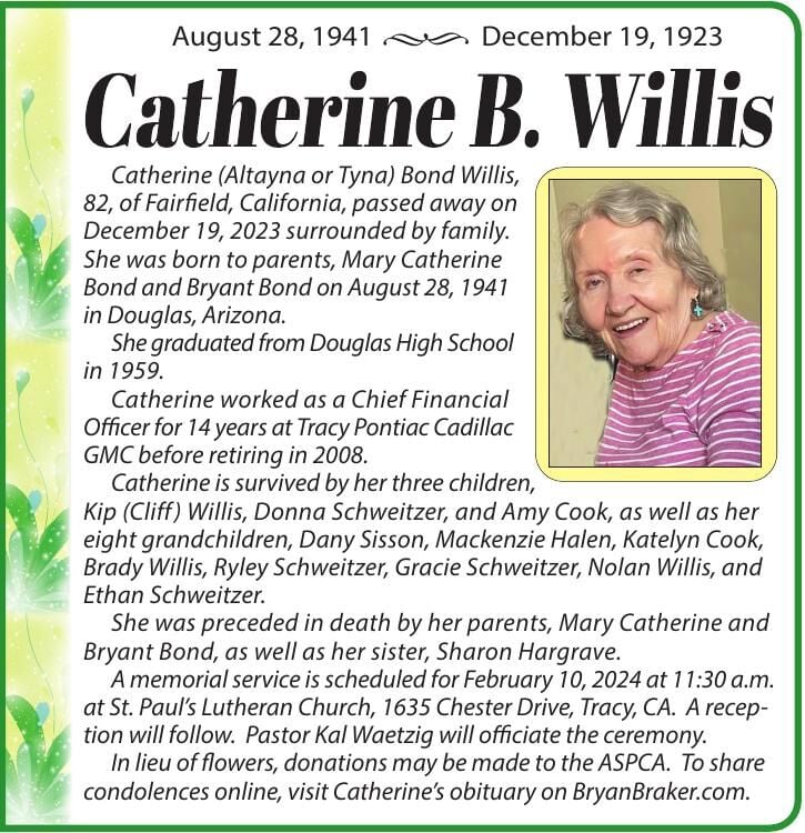 Catherine B. Willis | Tracy Press Obituaries | Ttownmedia.com