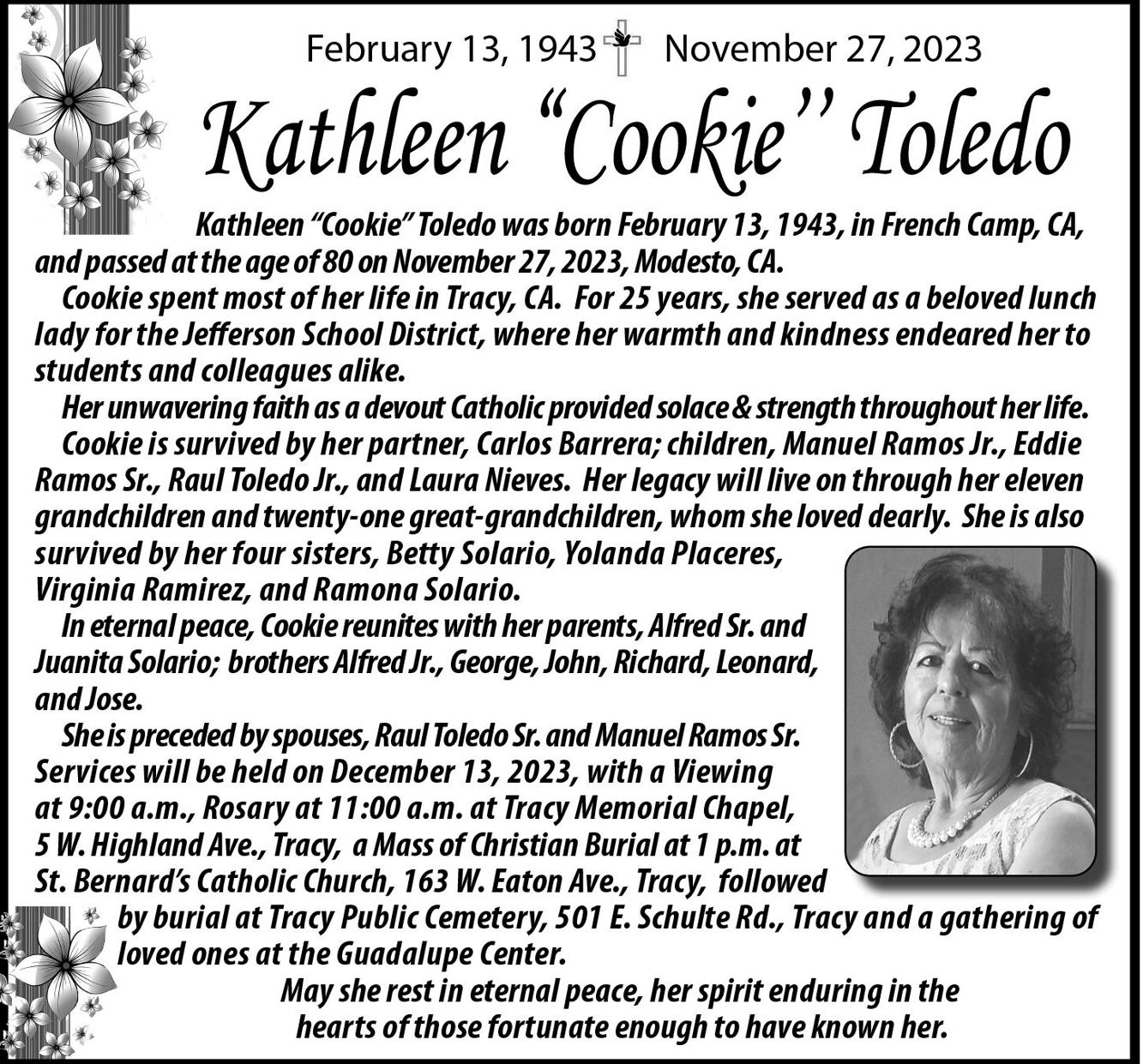 Kathleen "Cookie'' Toledo | Tracy Press Obituaries | ttownmedia.com