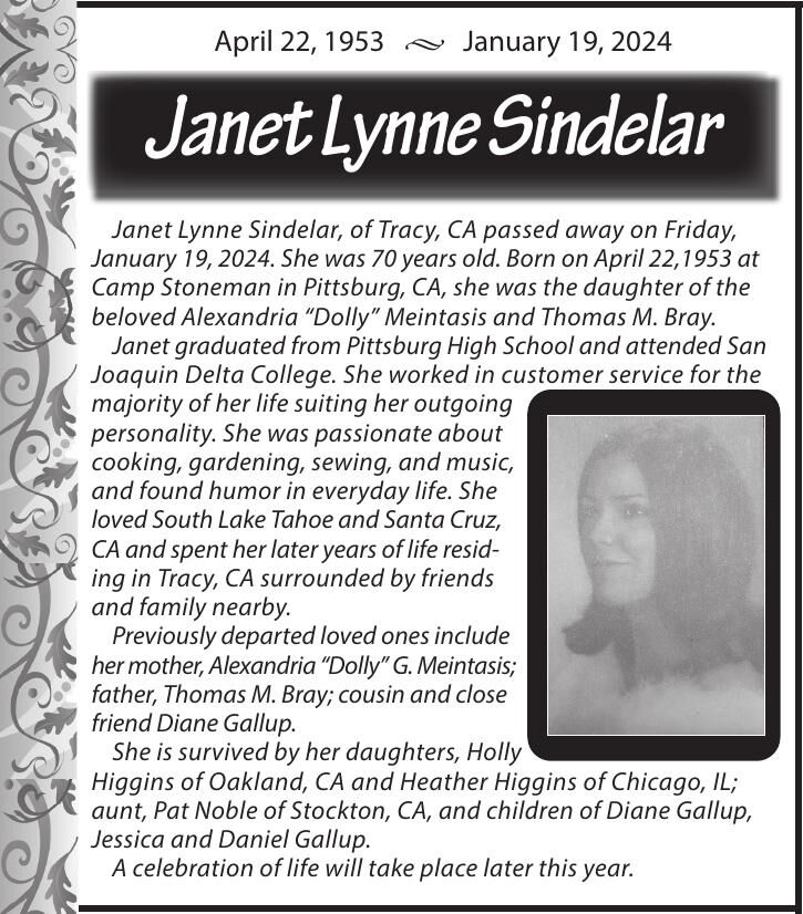 Janet Lynne Sindelar | Tracy Press Obituaries | Ttownmedia.com