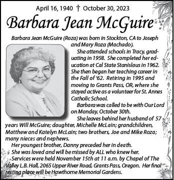 Barbara Jean McGuire | Tracy Press Obituaries | ttownmedia.com