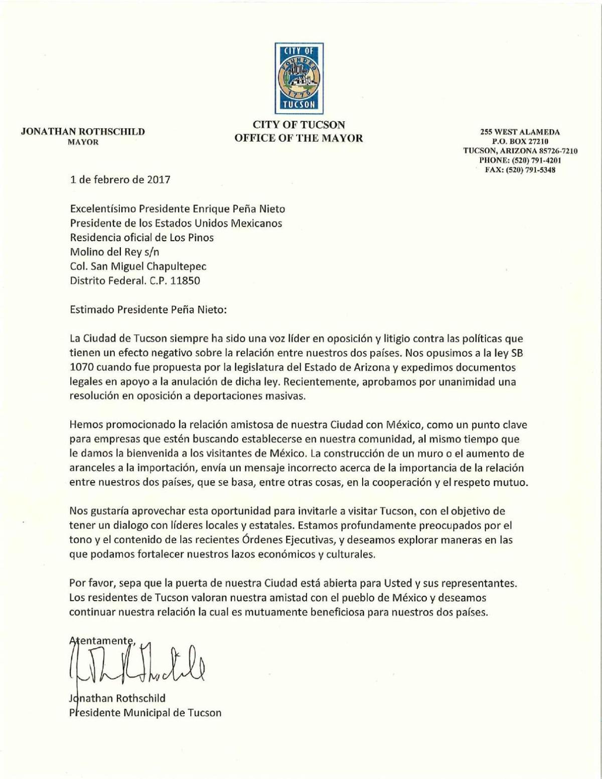 Letter to Pena Nieto (Spanish)