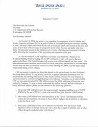 Letter from Senators John McCain and Jeff Flake to CBP about staffing shortages