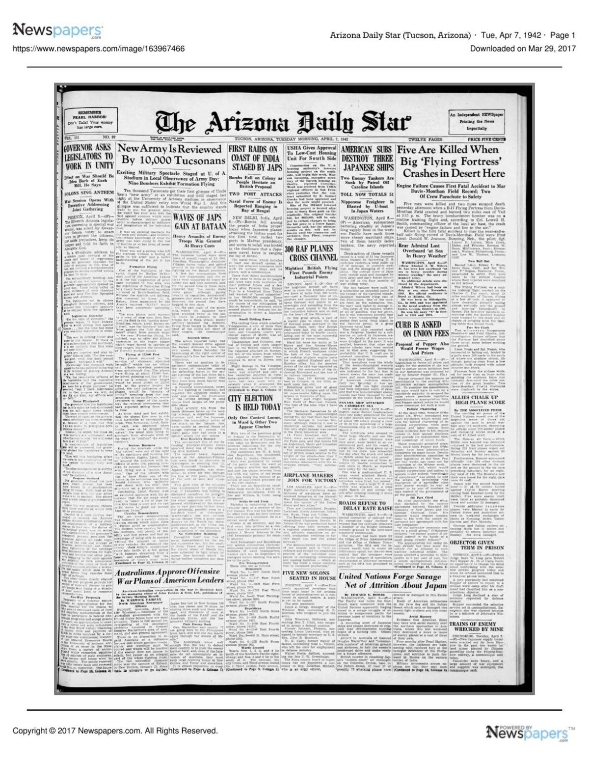 Arizona Daily Star front page April 7, 1942.pdf