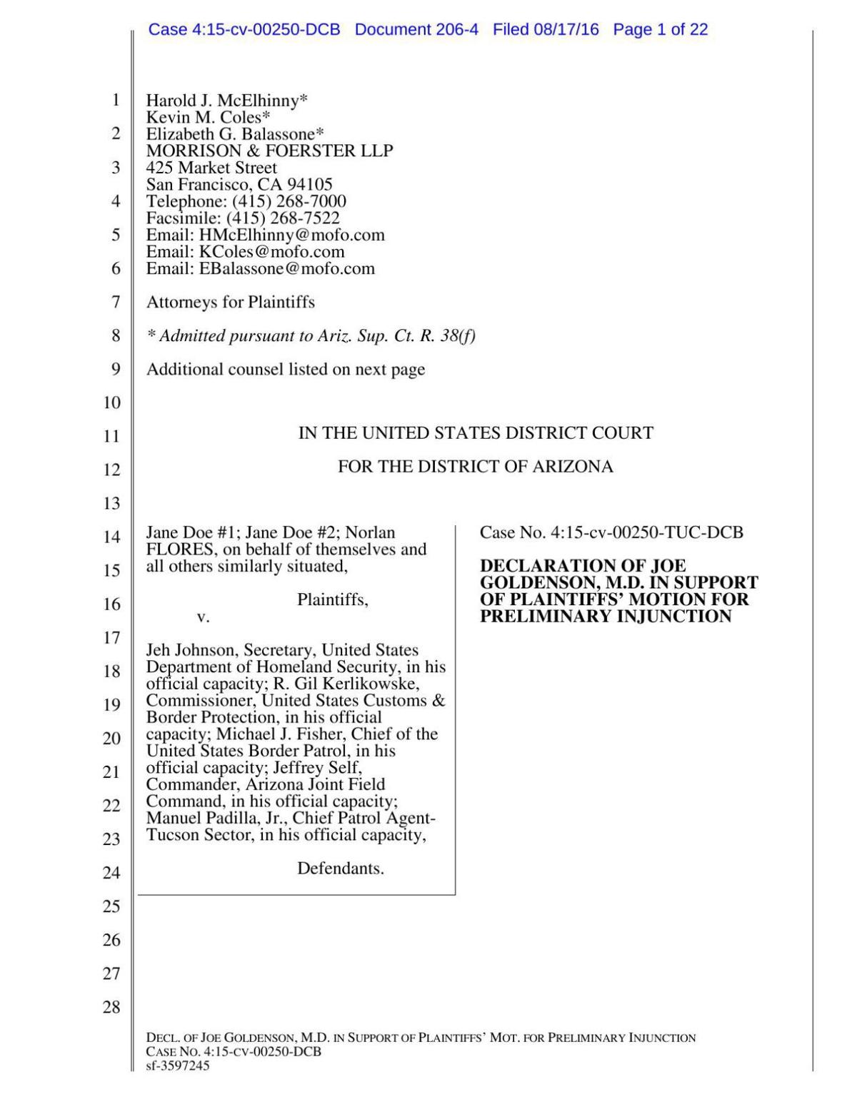 Joe Goldenson declaration