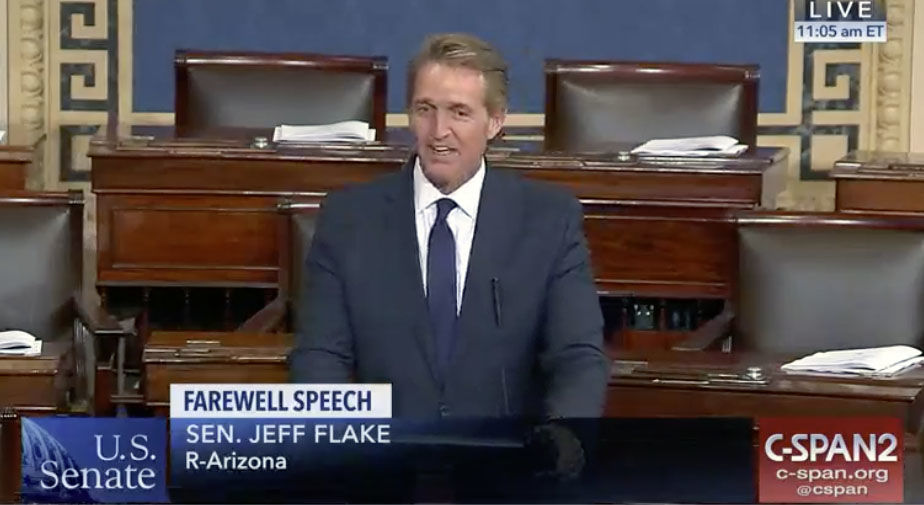 Sen. Jeff Flake cites threats to democracy in farewell speech