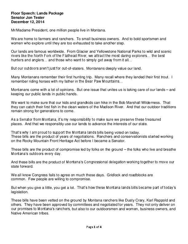 Sen. Tester floor statement