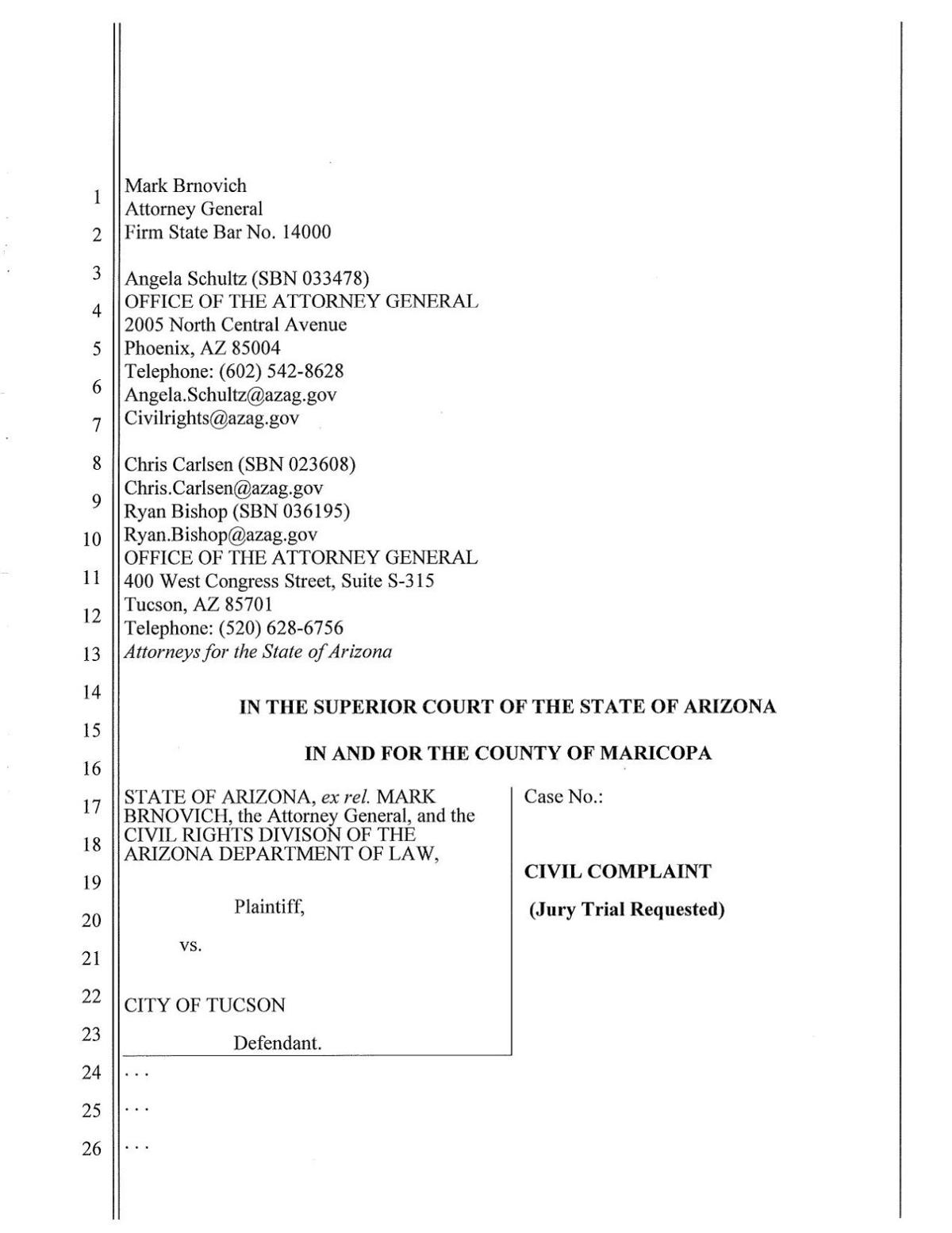 Arizona AG's lawsuit against Tucson