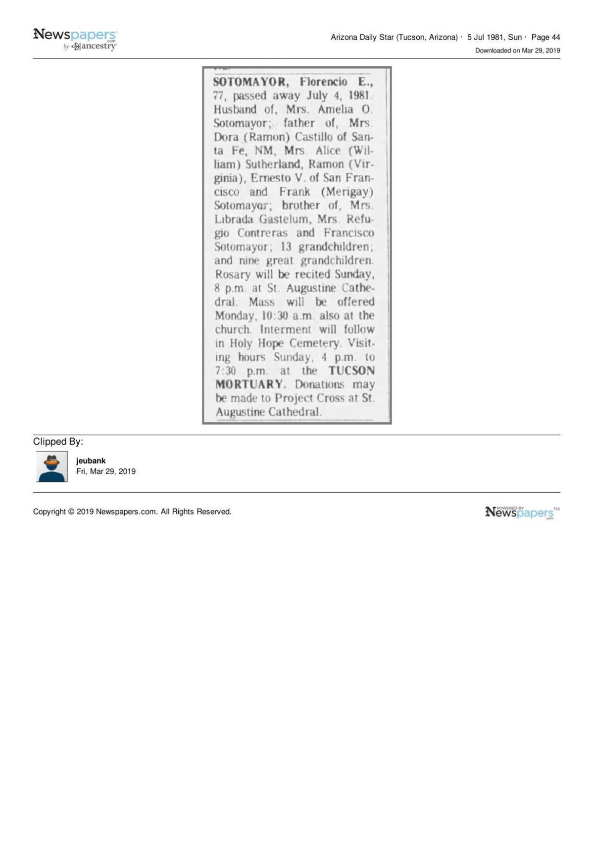 Arizona Daily Star article July 5, 1981